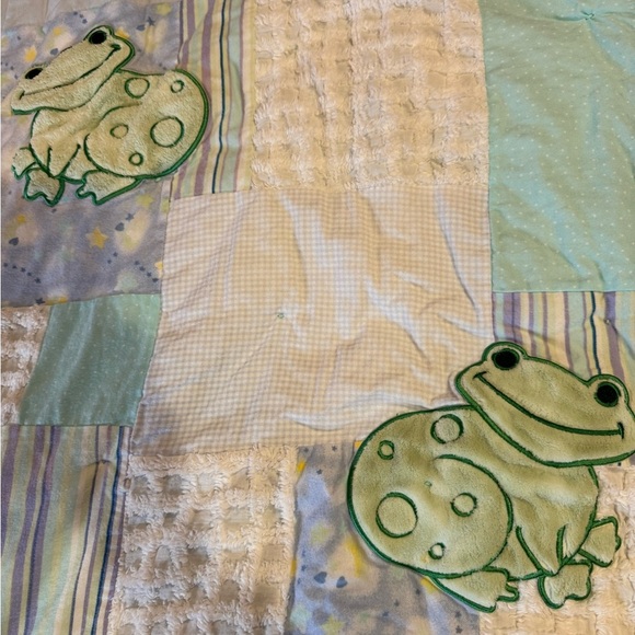 Handmade Toddler Frog Themed Reversible Quilted Texture Blanket Nursery 35 X 44 - Picture 4 of 13